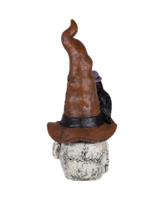 22.75" Skull in Witch’s Hat with Crow Halloween Decoration