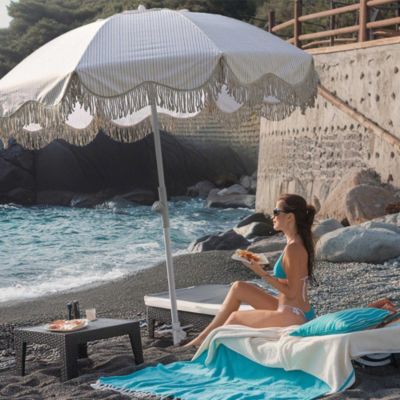 Ocean 6 Ft Beach Umbrella with 8 Ribs Sand Anchor Push Button Tilt with Heavier Tassle Carry Bag Outdoor Beach Pool Party Purple Stripe