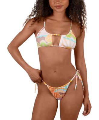 Hurley Juniors Vacay Dreams Bralette Bikini Top Side Tie Bottoms In Multi