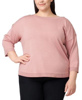 Plus Size Button-Trim Drop-Shoulder Sweater