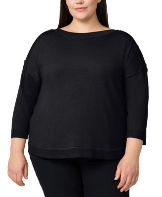 Melissa Paige - Plus Size Button-Trim Drop-Shoulder Sweater