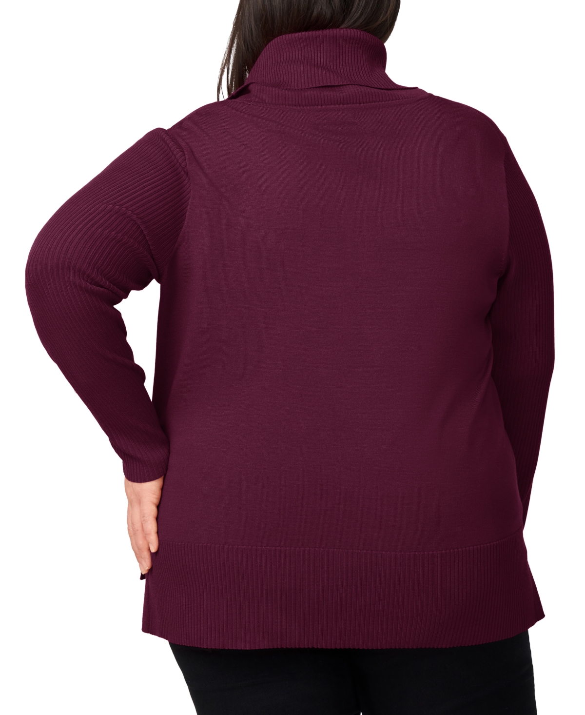 Melissa Paige Plus Size Cowlneck High-low Sweater In Purple