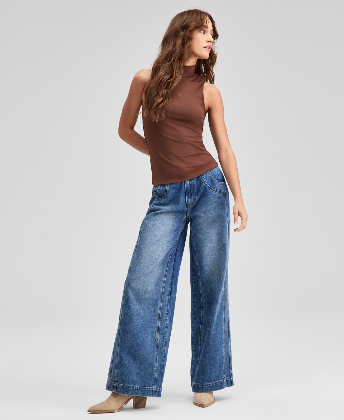 And Now This Women's Mock Neck Fitted Tank, Exclusively At Macy's In Brown