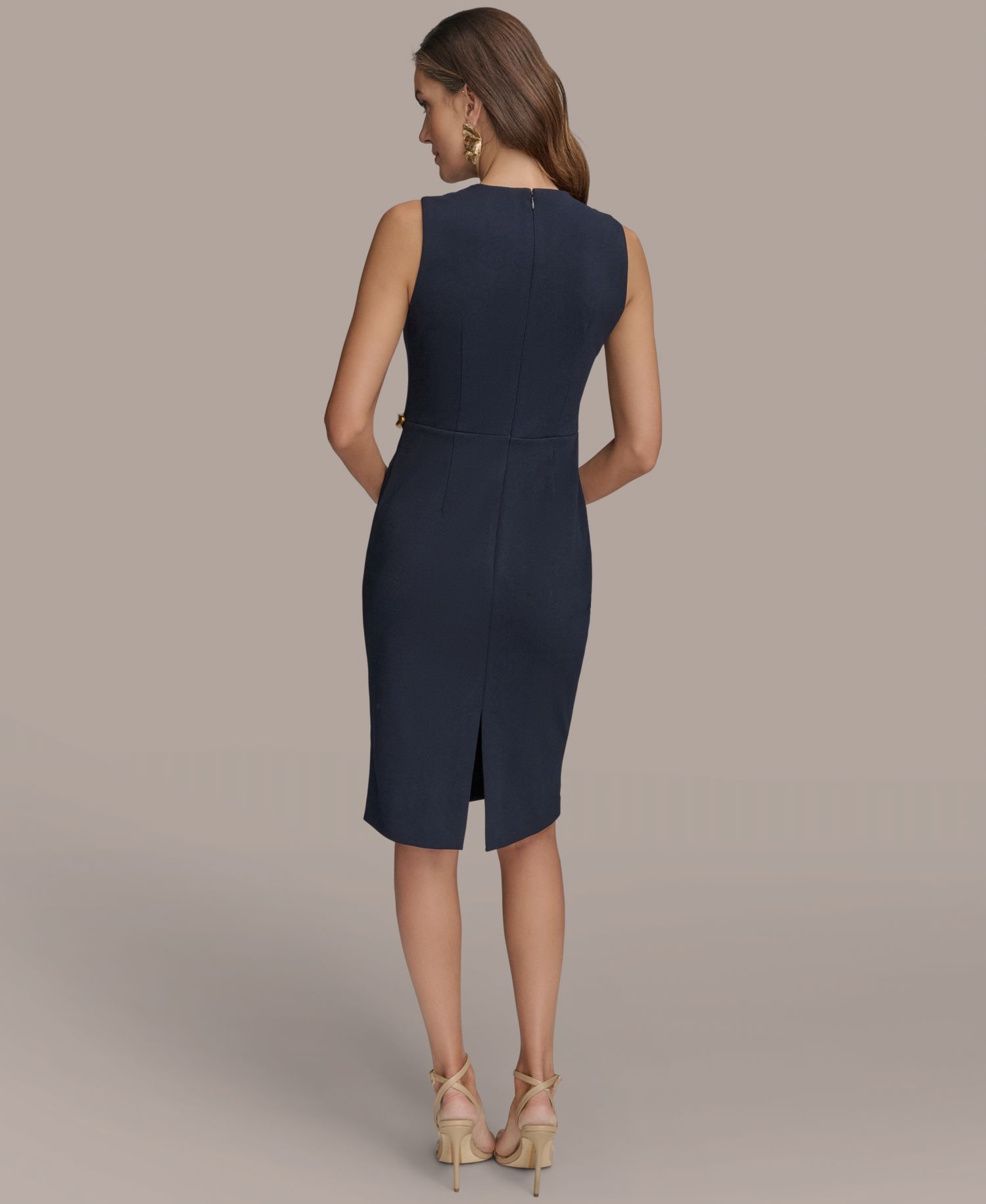 Women's Sleeveless Pleated Midi Sheath Dress