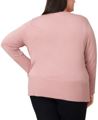 Plus Size Solid V-Neck High-Cuff Sweater