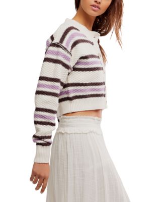 Women's Cropped Striped Knit Cardigan