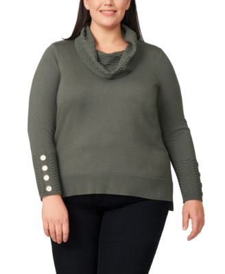 Melissa Paige - Plus Size Ribbed-Hem Button-Down Sweater