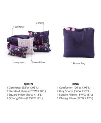 Morning Glory Bedding 100% Cotton Sateen 5 Piece King Size Reversible Comforter Set