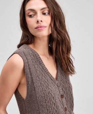 Women's Button-Front Cable-Knit Sweater Vest, Macy's Exclusive