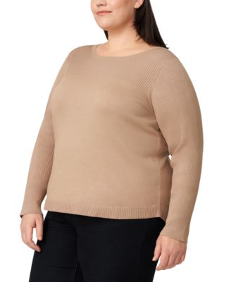 Plus Size Ribbed-Yoke Pullover Sweater
