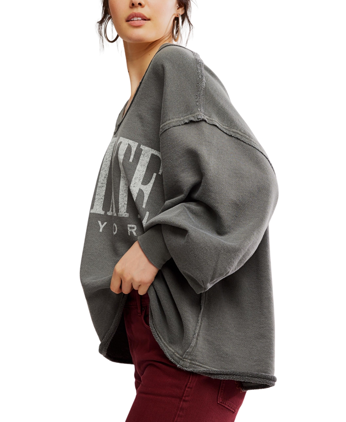 Free People Women's Drop-Shoulder V-Neck Graphic Top