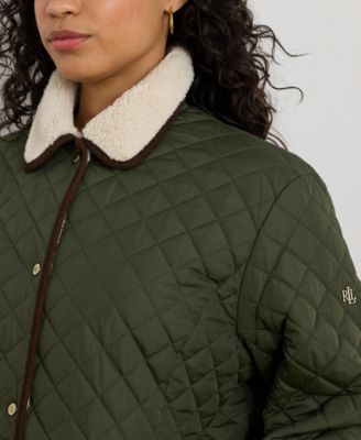 Plus Size Faux-Sherpa-Collar Quilted Coat