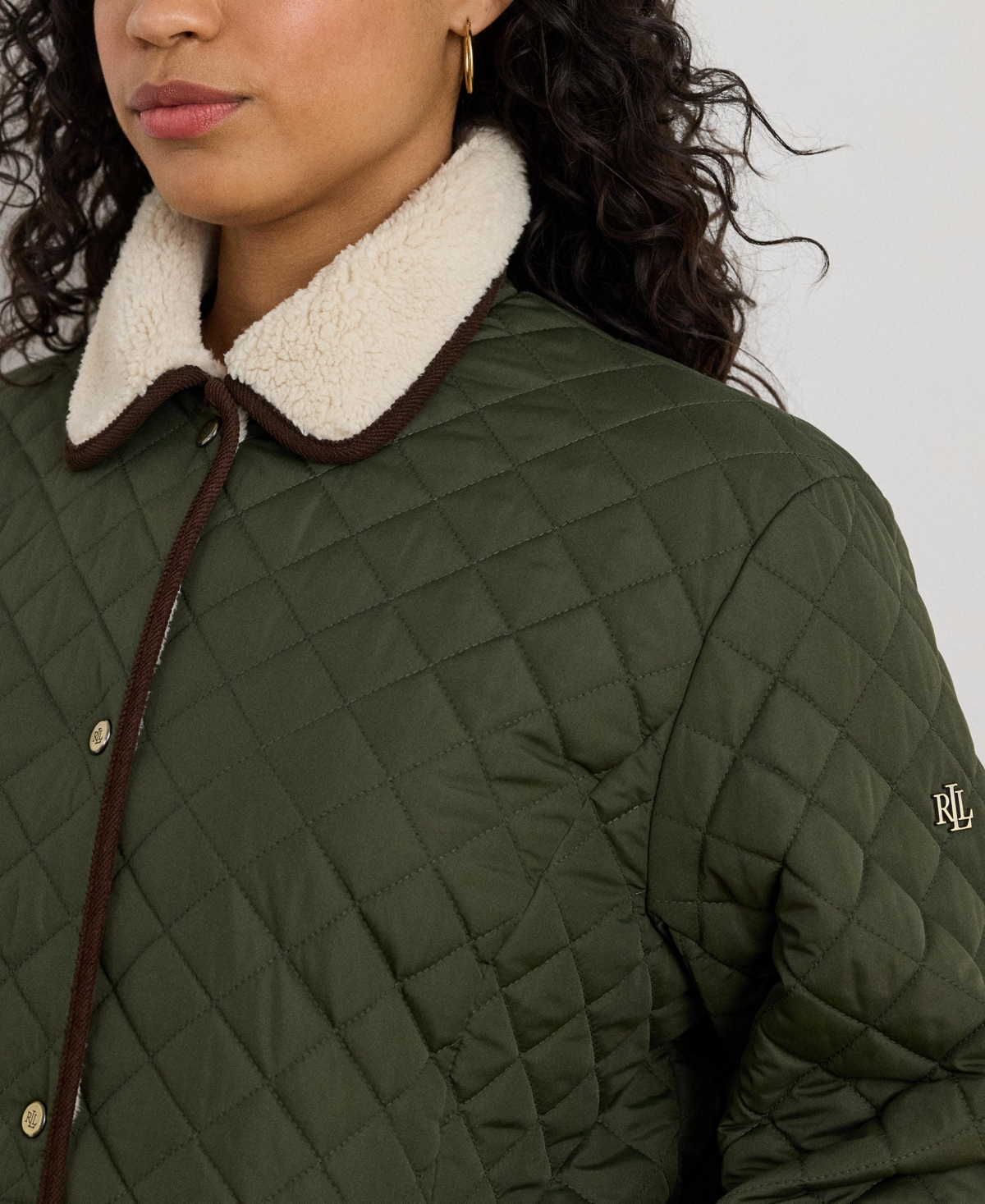 Ralph Lauren Plus Size Faux-sherpa-collar Quilted Coat In Green