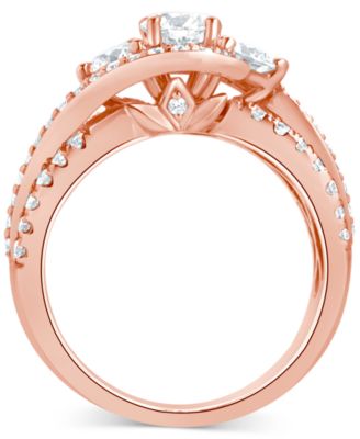 Diamond Three Stone Swirl Engagement Ring (1-3/8 ct. t.w.) in 14k Rose Gold
