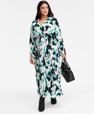 Plus Size Printed Pleated Maxi Dress, Macy's Exclusive