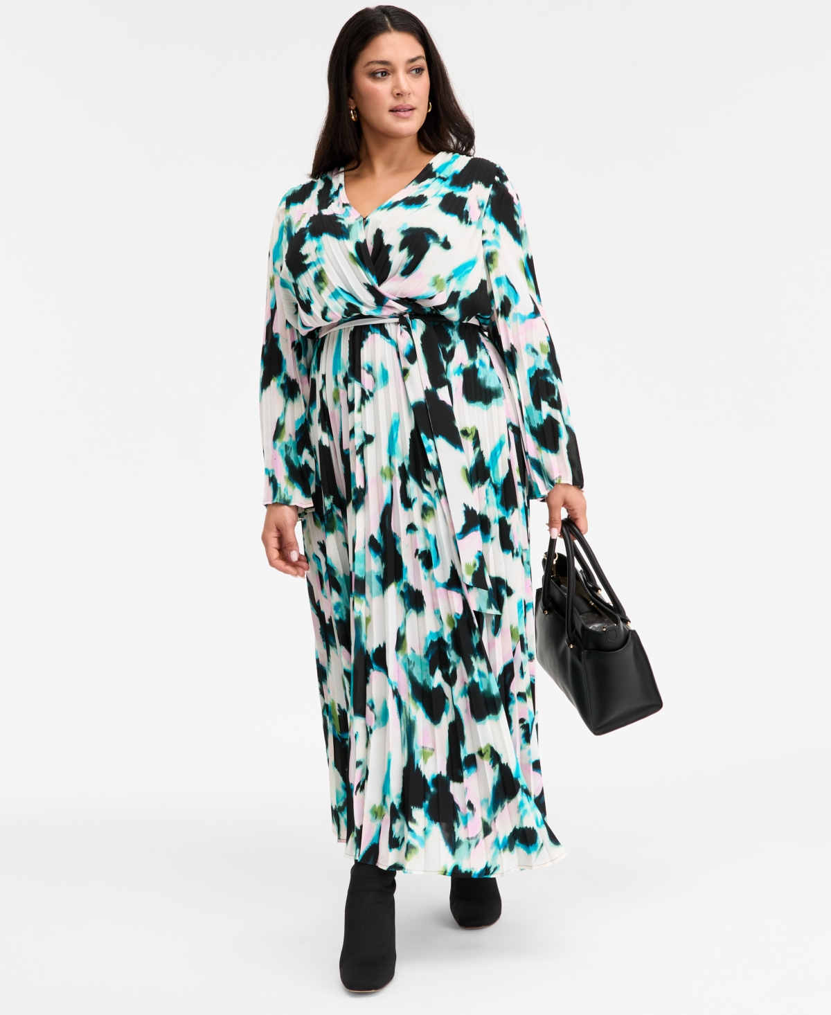 Inc International Concepts Plus Size Printed Pleated Maxi Dress, Macy's Exclusive In Blue