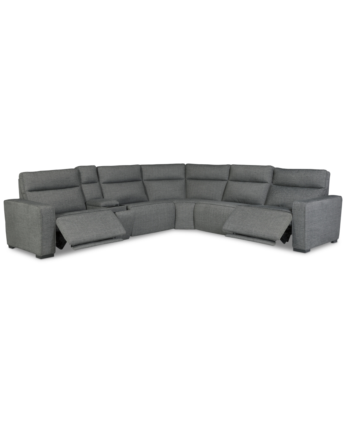 Macy's Miren 6-pc. Fabric Sectional With 3 Power Headrest Recliners With Console, Exclusively At  In Gray