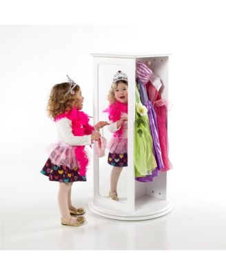 Rotating Dress Up Storage Center - White: Wooden Wardrobe, Pretend Play Costume and Kids' Clothing Organizer with Mirrors