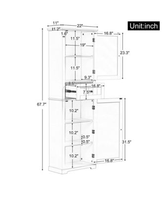 67.3"H Tall Bathroom Cabinet with Drawer, Adjustable Shelf, Painted MDF