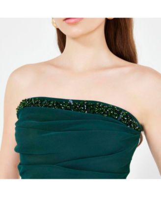 Women's Hand Embellished Strapless Pleated Gown