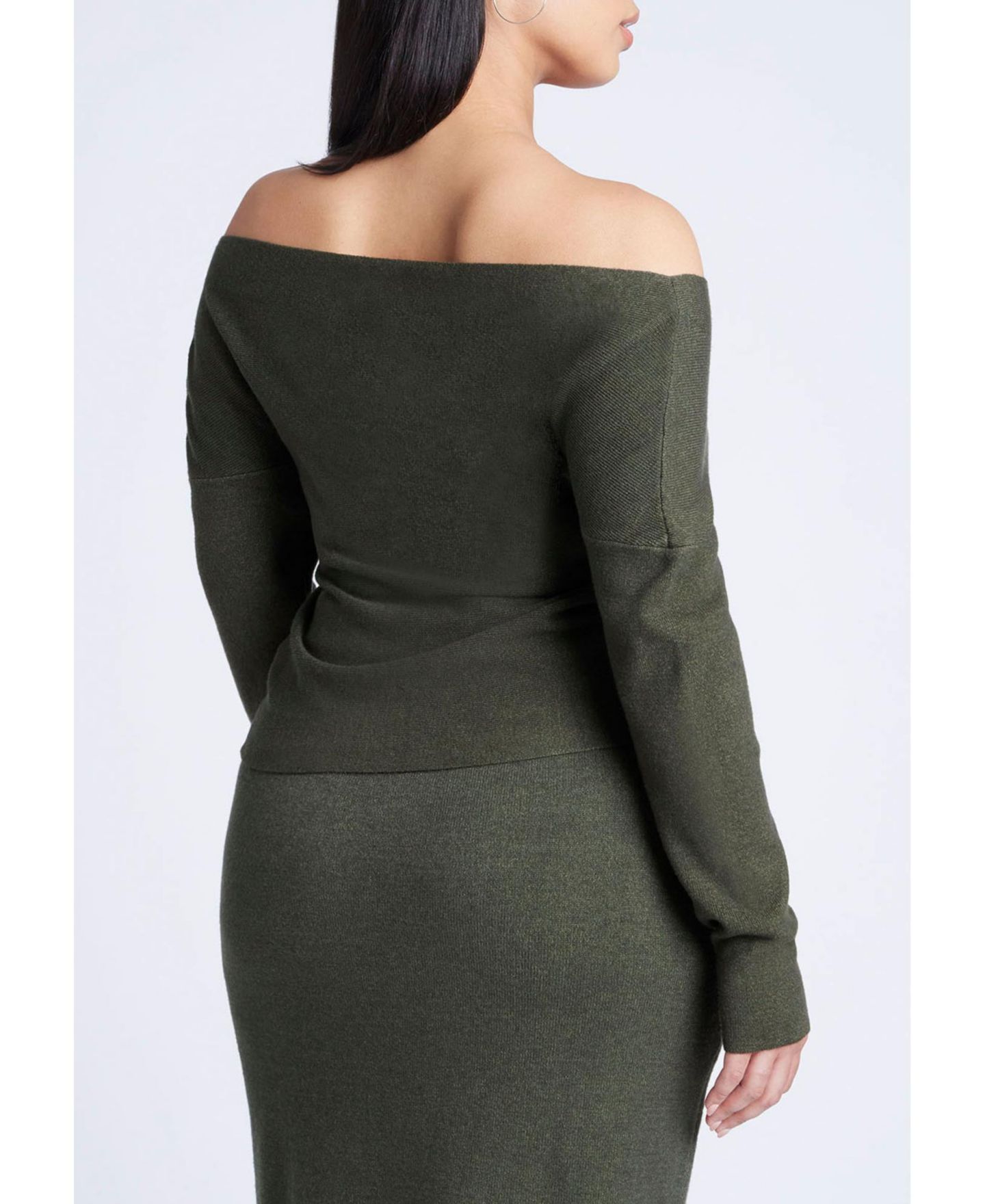 Женский свитер ELOQUII Wrap Front Cropped, цвет: Зелёный меланжевый — фото 2