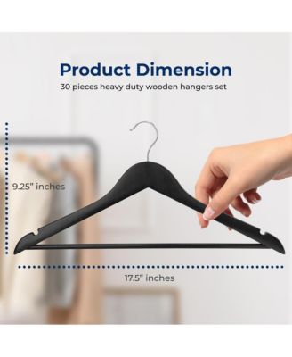 Wooden Coat Hanger Set with 30 Durable Slim Suit Hangers, 360° Swivel Hooks, and Notches for Shirts, Jackets, and Dresses