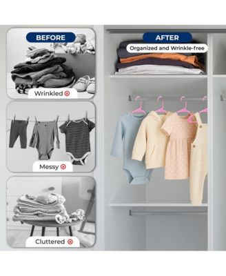 60 Pcs. Non-Slip Plastic Kids Hangers - Durable and Space-Saving Closet Organizers for Infants, Toddlers, and Kids&#39; Clothing (Pink