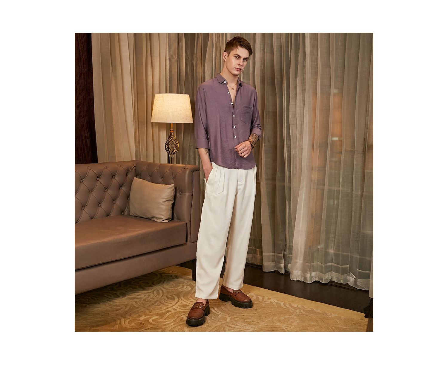 Men's Grape Purple Breezy Wrinked Relaxed Shirt