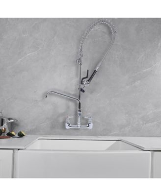Commercial Restaurant Pull Down 2-Handle Wall Mount Pre-Rinse Spray Utility Kitchen Faucet in Polished Chrome