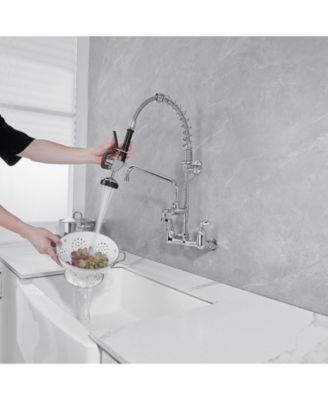 Commercial Restaurant Pull Down 2-Handle Wall Mount Pre-Rinse Spray Utility Kitchen Faucet in Polished Chrome