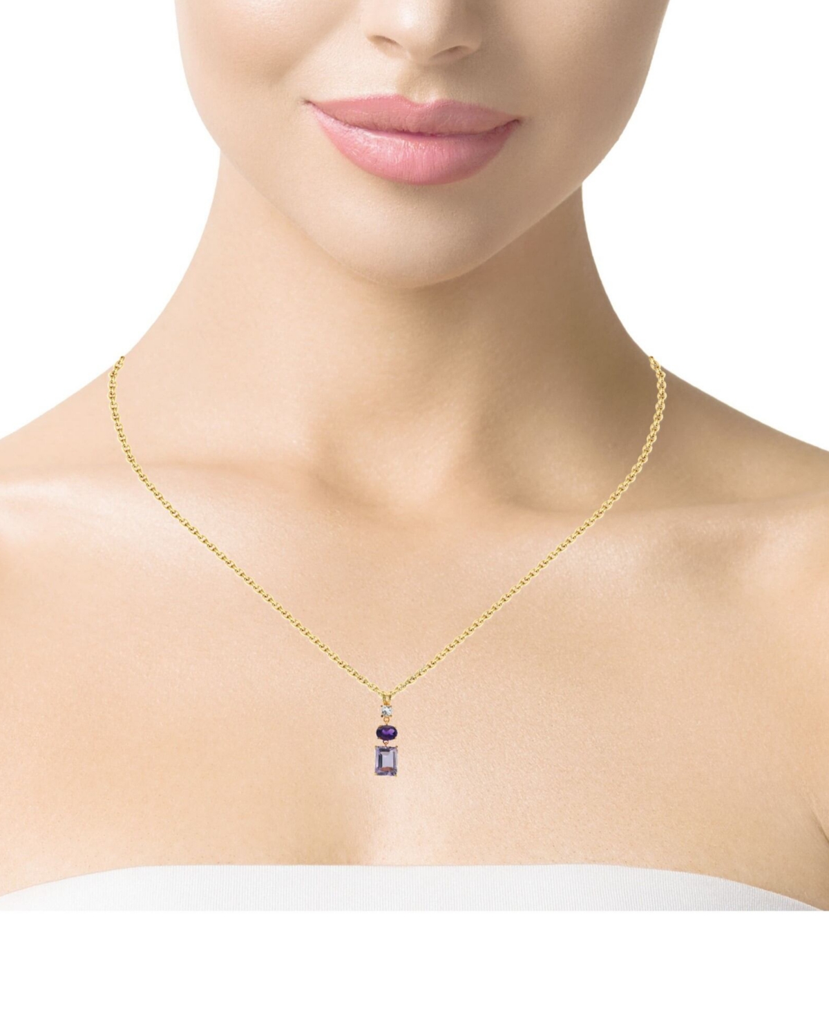 Macy's Blue Topaz (3-5/8 Ct. T.w.) & White Topaz (1/3 Ct. T.w.) Triple Stone 18" Pendant Necklace In 14k Go In Purple