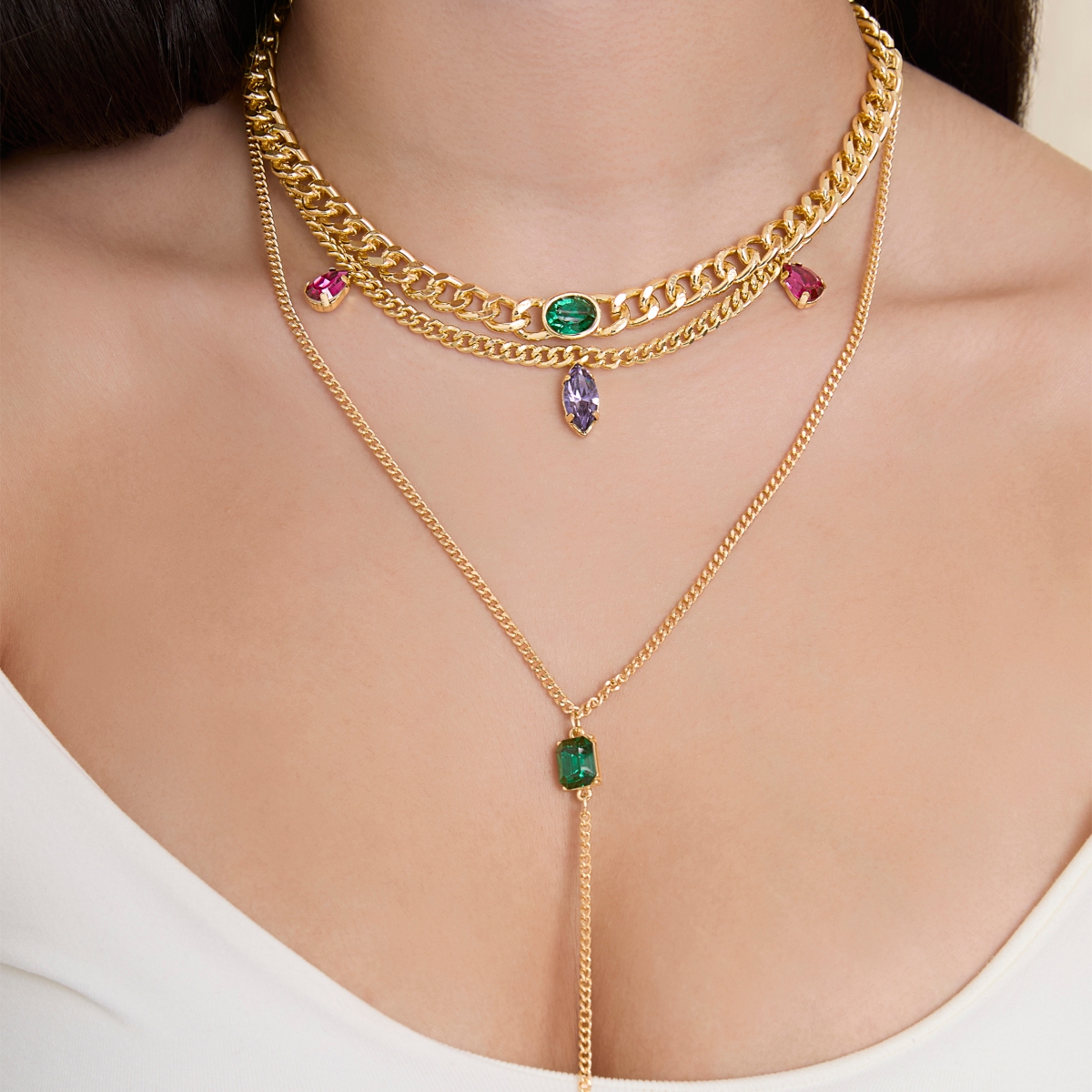 Jessica Simpson Gold-Tone Gemstone Accent Layered Necklace