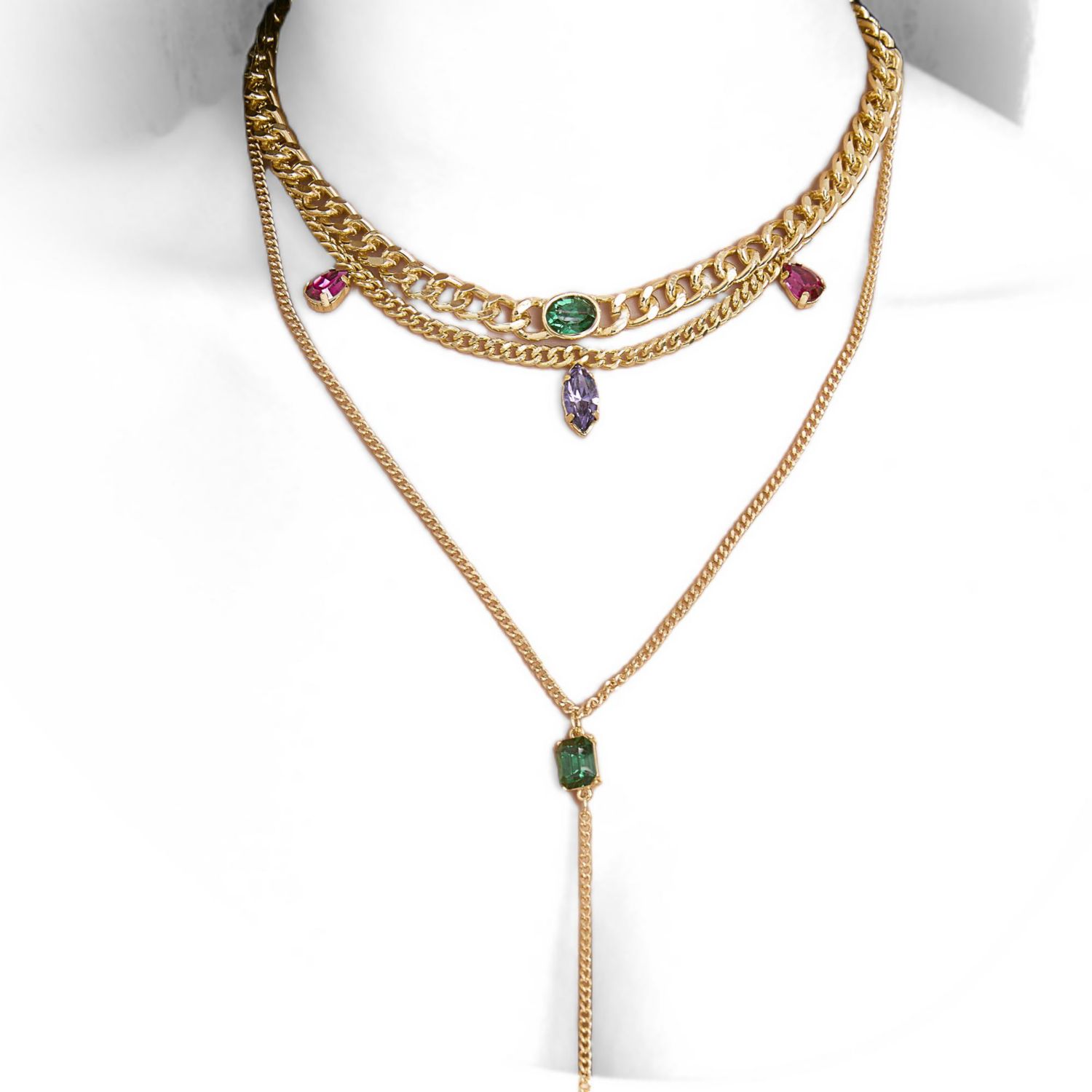 Gold-Tone Gemstone Accent Layered Necklace