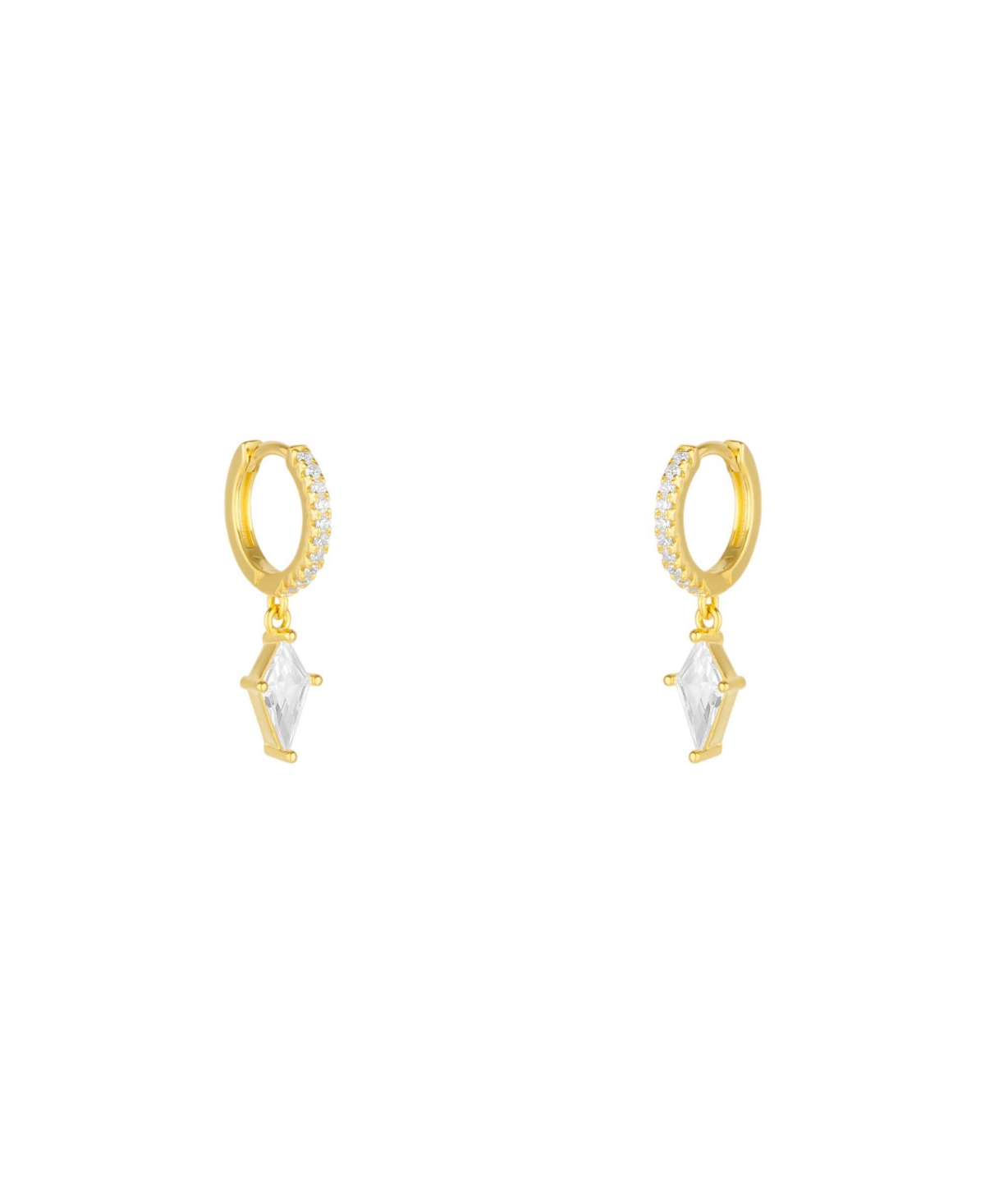 Sterling Silver Triangle Pave Spike Hoop Earrings - Gold