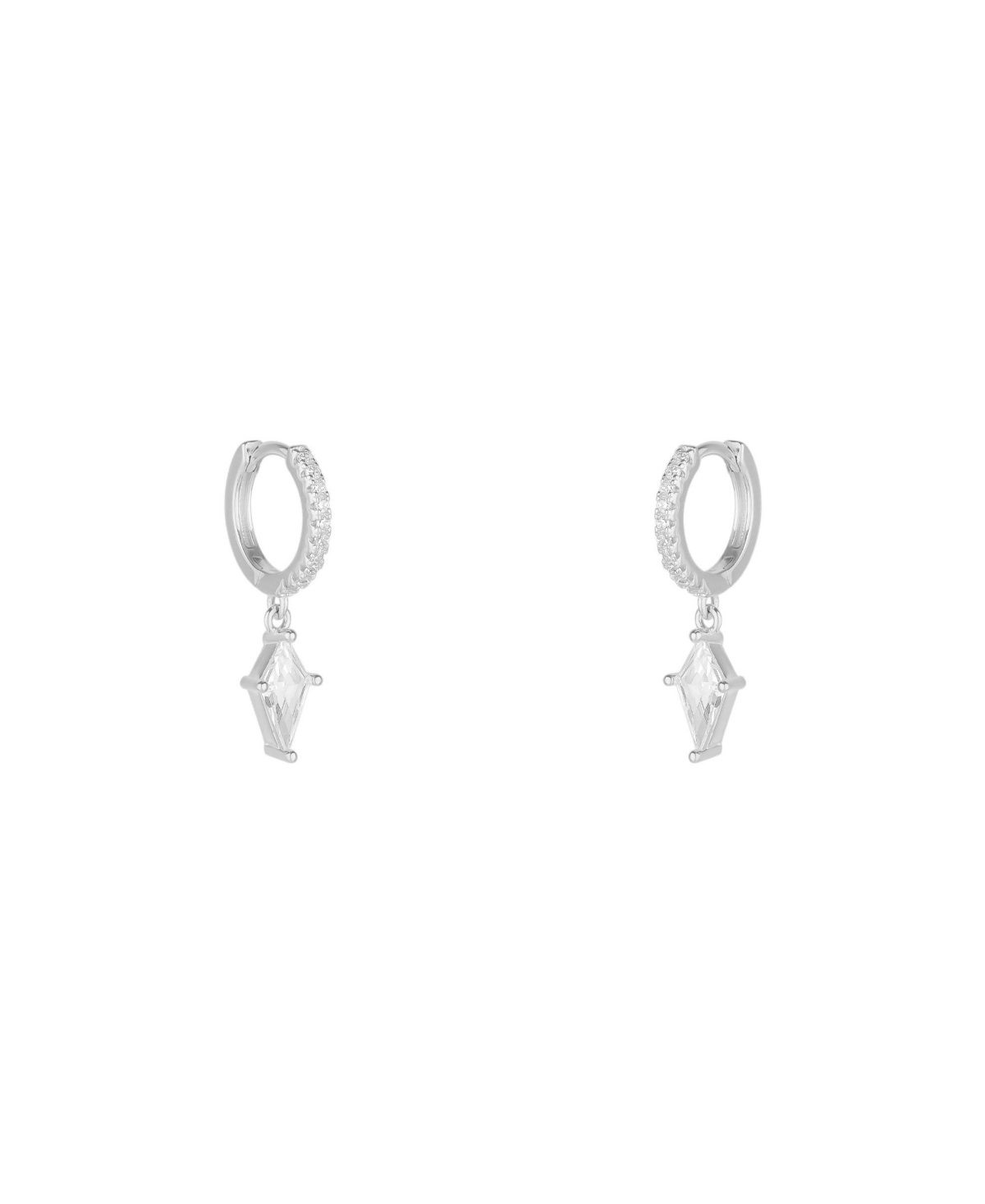 Sterling Silver Triangle Pave Spike Hoop Earrings - Silver