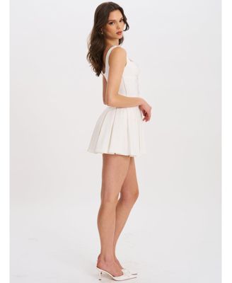 Women's Tala White Sleeveless Pleated Preppy Mini Dress