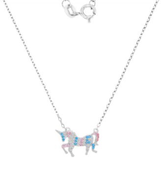 Multicolor Cubic Zirconia Unicorn Pendant Necklace in 14k Gold-Plated Sterling Silver 18"