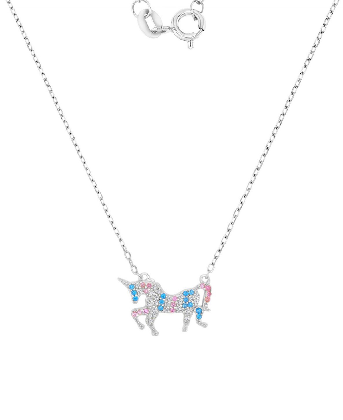 Macy's Multicolor Cubic Zirconia Unicorn Pendant Necklace In 14k Gold-plated Sterling Silver 18" In Silver