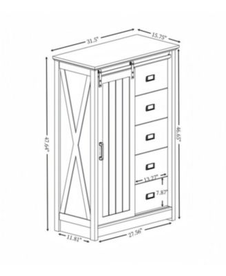 Farmhouse Modern Sliding Barn Door Cabinet with 5 Chest Drawers