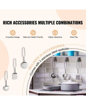 Kids Kitchen Playset with 24 Piece Pretend Cooking Accessories for Imaginative Play