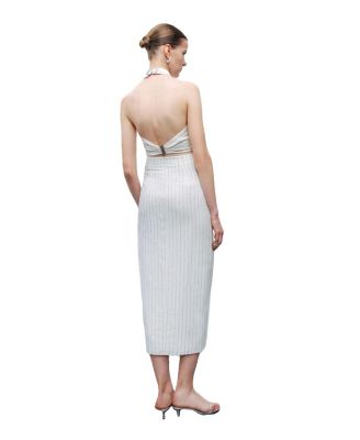 Women's Striped Linen Blend Midi Skirt with Metal Accessories