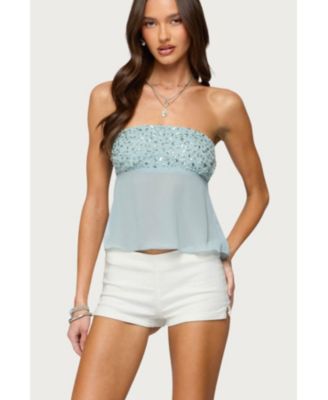 Women's Beadie Sheer Chiffon Strapless Top