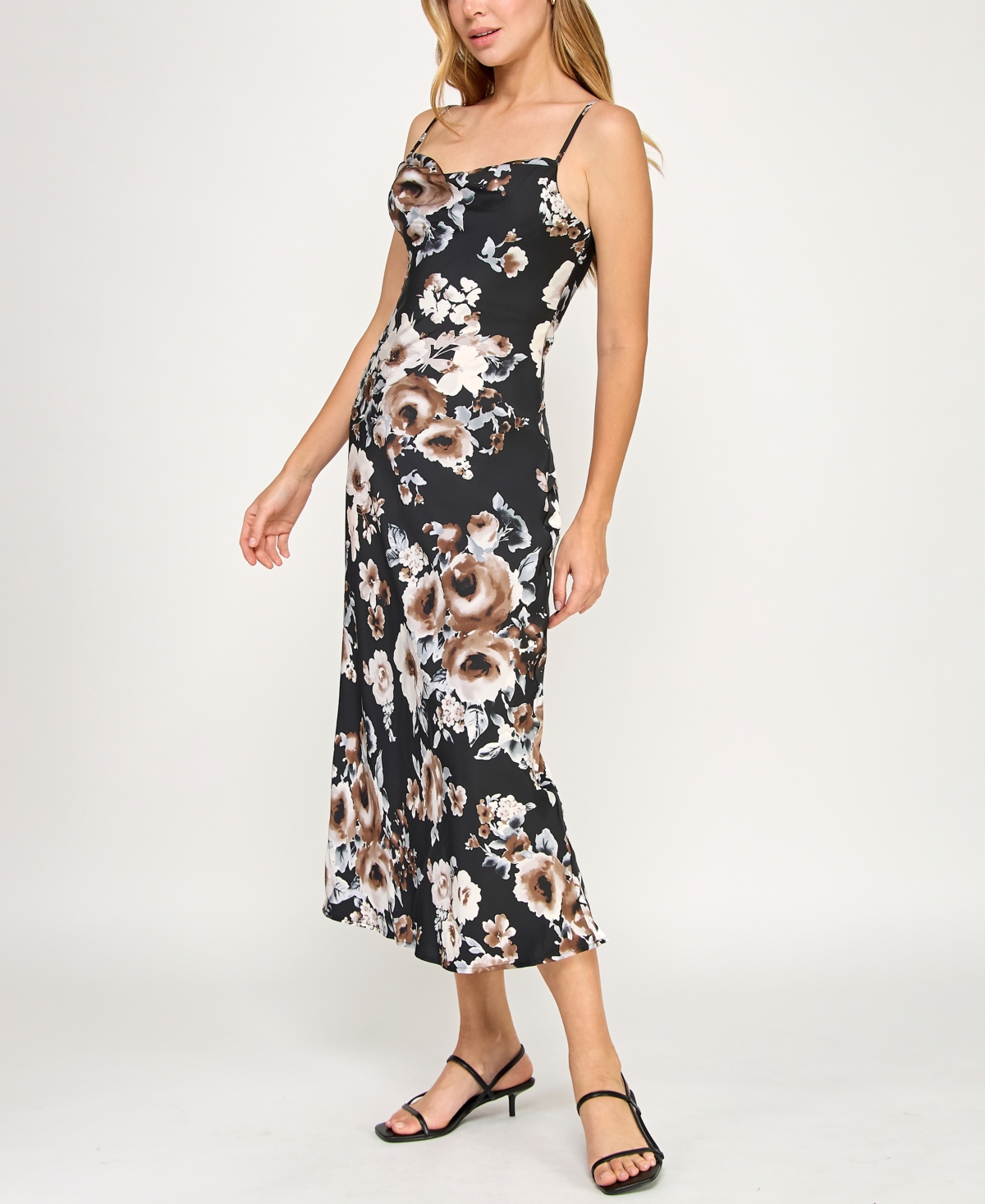 Juniors' Sleeveless Satin Cowlneck A-Line Dress - Multi