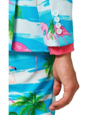 Men's Flamingo Print Costume - Slim Fit - Includes Matching Blazer Jacket - Pants & Tie - Tropical Party Costumes