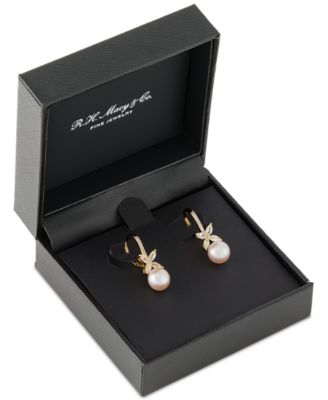 Cultured Freshwater Pearl (7mm) & Lab Grown White Sapphire (1 ct. t.w.) Leverback Drop Earrings in 14k Gold-Plated Sterling Silver
