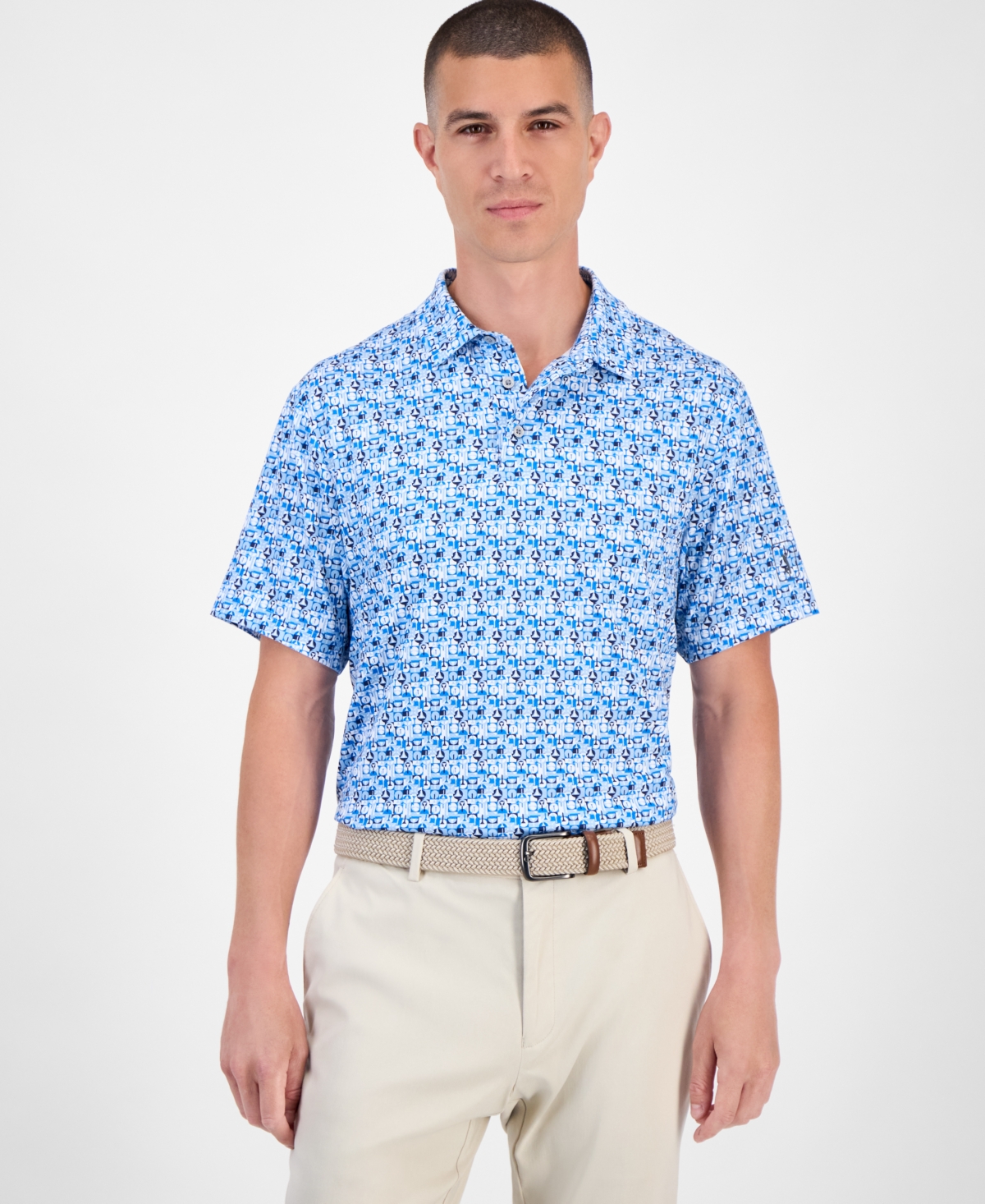 Pga Tour Men's All-over Geometric Polo Shirt In Multi