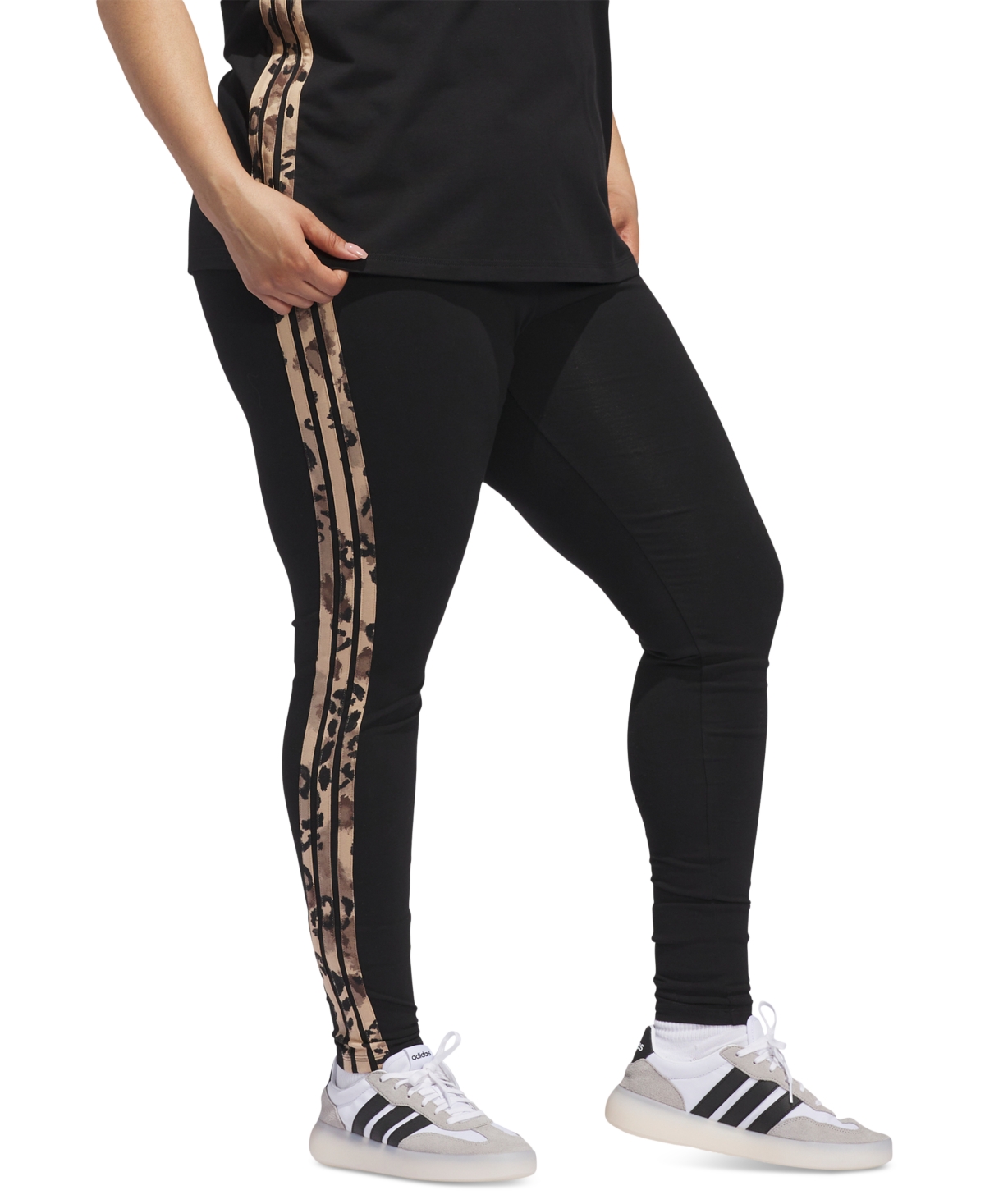 Adidas Originals Plus Size Animal-print 3-stripes High-rise Full-length Leggings In Black