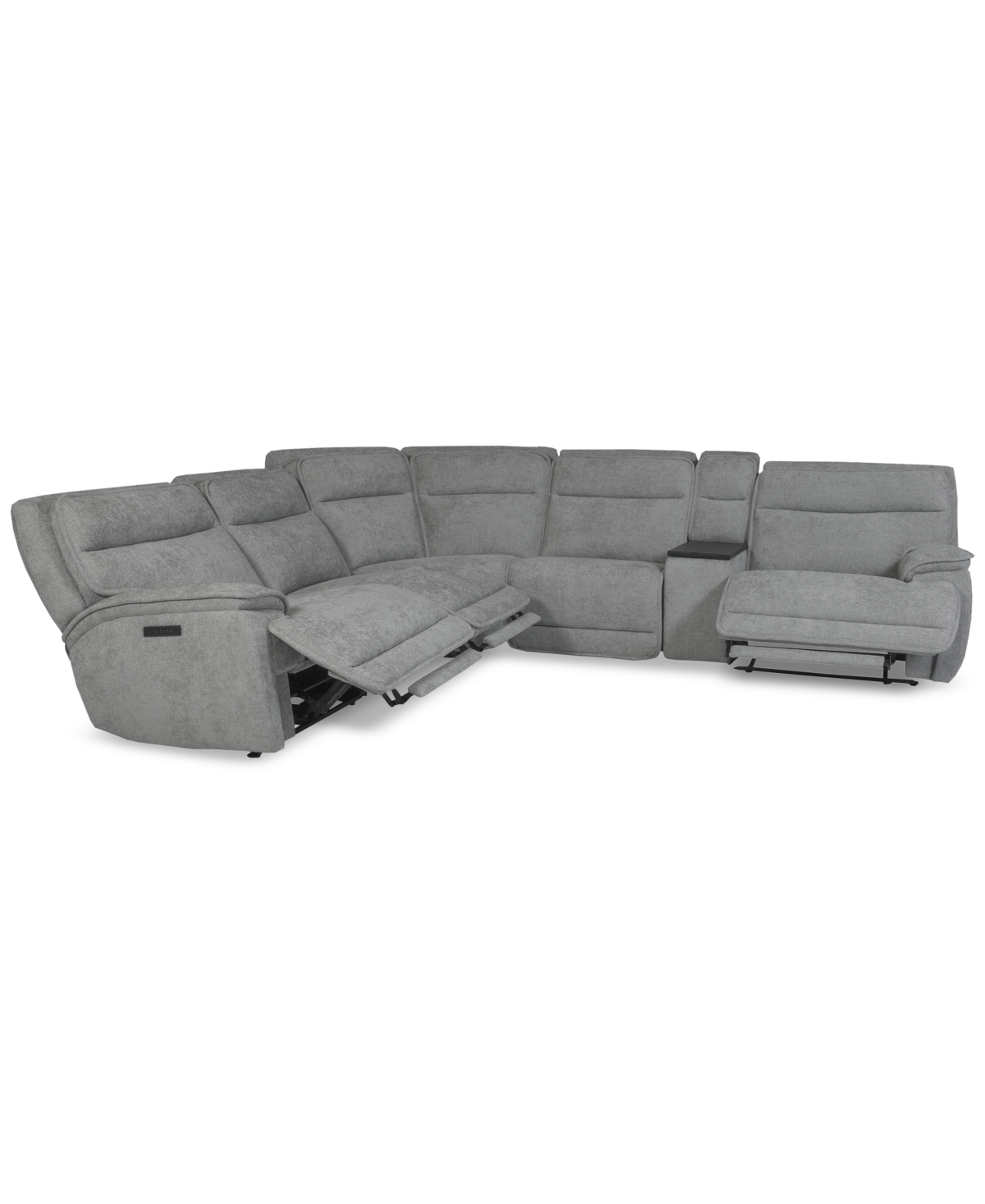 Macy's Ozryn 6-pc. Fabric Sectional With Console And 3 Power Motion Chairs, Exclusively At  In Silver