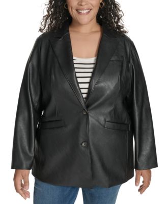 Plus Size Faux-Leather Peak-Lapel Jacket