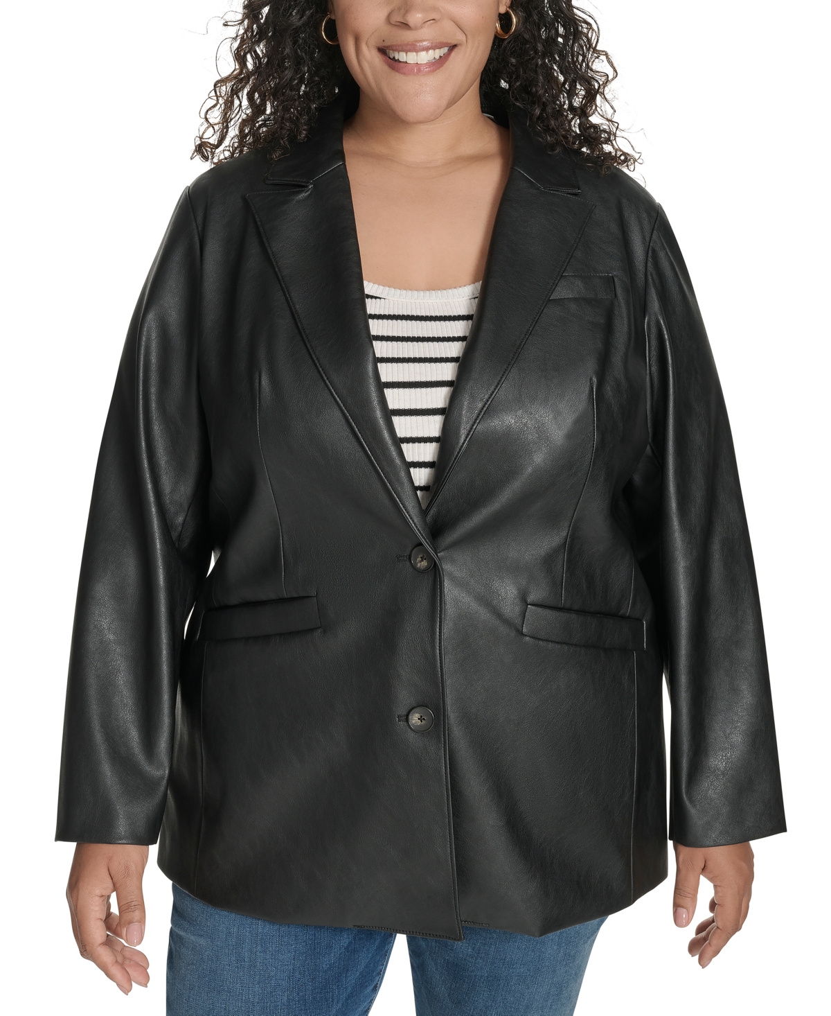 Levi's Plus Size Faux-leather Peak-lapel Jacket In Black